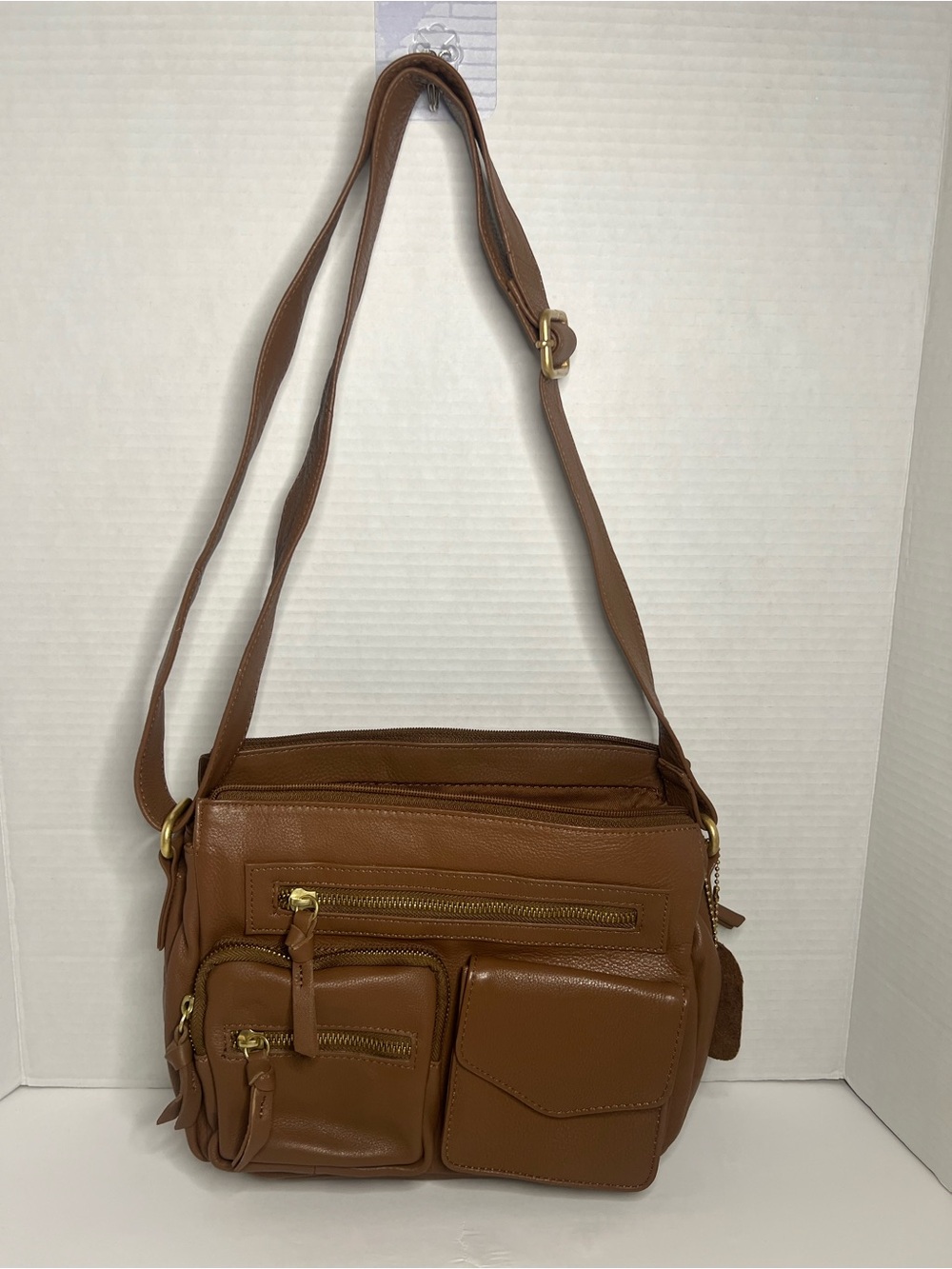 Classic Tan Multi-Pocket Crossbody Bag - Leather